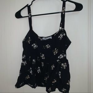 Hollister Black Floral Peplum Tank